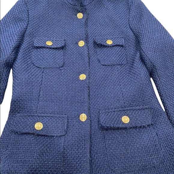 Max Studio Patch Pocket Weave Blazer Jacket Women’s Gold Button Blue Medium - Picture 3 of 9
